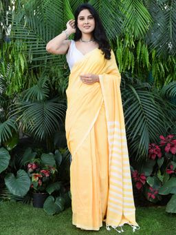 Beatitude - Orange Mul Cotton Handloom Saree with Unstitched Blouse