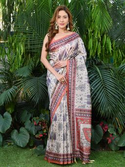 Beatitude - Multi-Color Soft Silk Printed Saree with Unstitched Blouse