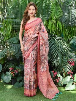 Beatitude - Multi-Color Chanderi Cotton Printed Saree with Unstitched Blouse