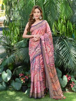 Beatitude - Multi-Color Chanderi Cotton Printed Saree with Unstitched Blouse