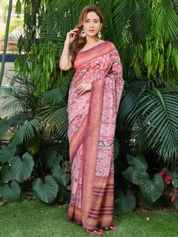 Beatitude - Multi-Color Chanderi Cotton Printed Saree with Unstitched Blouse