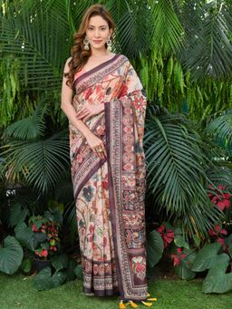 Beatitude - Multi-Color Chanderi Cotton Printed Saree with Unstitched Blouse