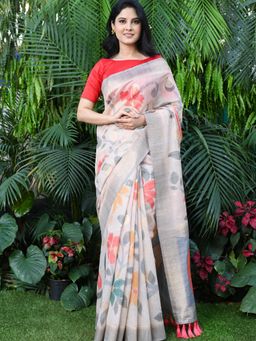 Beatitude - Multi-Color Chanderi Printed Saree with Unstitched Blouse