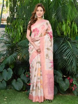 Beatitude - Multi-Color Chanderi Printed Saree with Unstitched Blouse