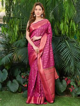 Beatitude - Pink Satin Silk Woven Saree with Unstitched Blouse