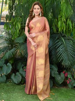 Beatitude - Peach Tissue Woven Saree with Unstitched Blouse