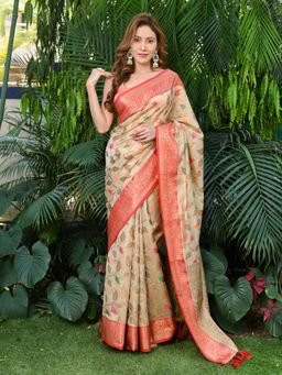 Beatitude - Multi-Color Tissue Woven Saree with Unstitched Blouse