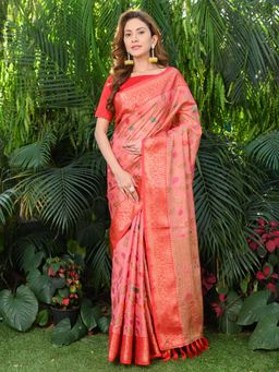 Beatitude - Pink Tissue Woven Saree with Unstitched Blouse