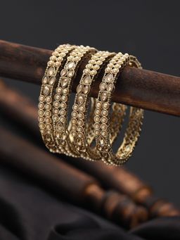 Aatmana - Set Of 4 Gold-Plated Pearl & White Kundan Studded Bangles (2.4)