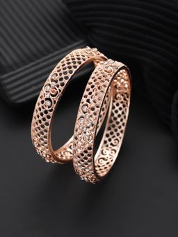 Aatmana - Set of 2 Rose Gold-Plated Cubic Zirconia Studded Bangle (2.4)
