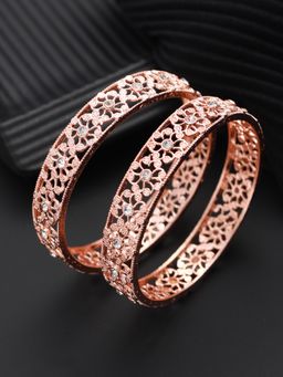 Aatmana - Set of 2 Rose Gold-Plated Cubic Zirconia Studded Bangle (2.4)