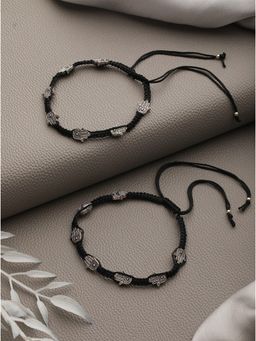 Aatmana - Set of 2 Silver-Plated Black Thread Handcrafted Hamza Anklets