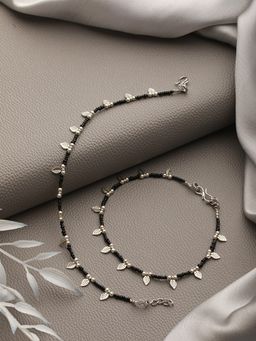 Aatmana - Silver-Plated & Beaded Leaf Anklets