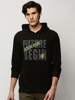 SHOWOFF - Men Hooded Typography Black Sweatshirt