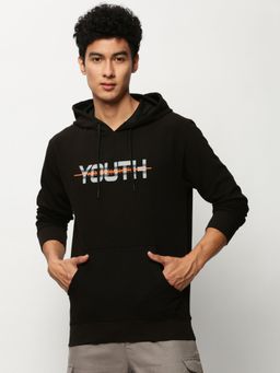 SHOWOFF - Men Hooded Typography Black Sweatshirt