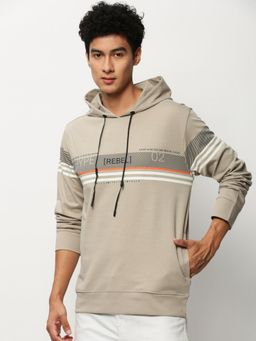 SHOWOFF - Men Hooded Graphic Beige Sweatshirt