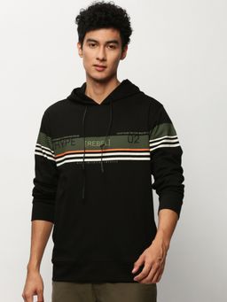 SHOWOFF - Men Hooded Graphic Black Sweatshirt