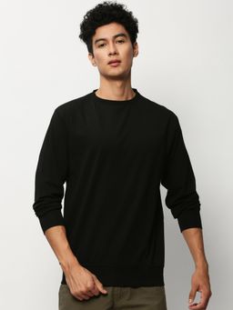 SHOWOFF - Men Round Neck Solid Black Sweatshirt