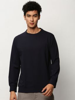 SHOWOFF - Men Round Neck Solid Navy Blue Sweatshirt