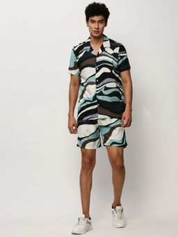 SHOWOFF - Men Shirt Collar Multi-Color Printed Co-Ord (Set of 2)