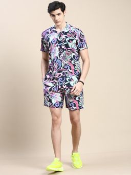 SHOWOFF - Men Shirt Collar Slim Fit Printed Multi-Color Co-Ord (Set of 2)