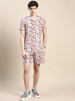 SHOWOFFFF - Men Shirt Collar Slim Fit Printed Off White Co-Ord (Set of 2)