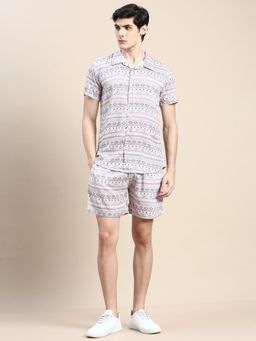 SHOWOFFFF - Men Shirt Collar Slim Fit Printed Multi-Color Co-Ord (Set of 2)