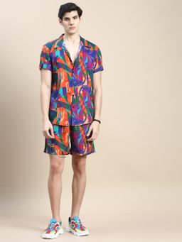 SHOWOFFFF - Men Shirt Collar Slim Fit Printed Multi-Color Co-Ord (Set of 2)
