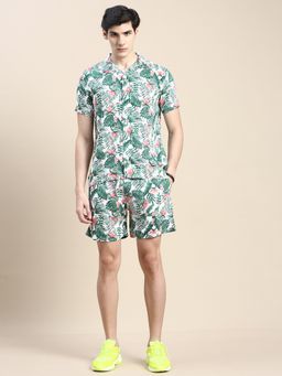 SHOWOFFFF - Men Shirt Collar Slim Fit Printed Green Co-Ord (Set of 2)