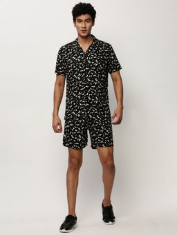 SHOWOFFFF - Men Shirt Collar Black Printed Co-Ord (Set of 2)