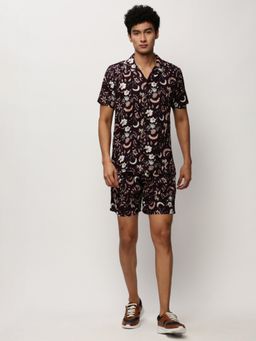 SHOWOFF - Men Shirt Collar Purple Floral Printed Co-Ord (Set of 2)
