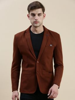 SHOWOFFFF - Men Solid Notched Lapel Coffee Brown Open Front Blazer