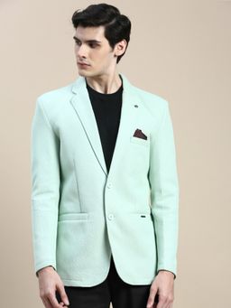 SHOWOFFFF - Men Notched Lapel Solid Green Open Front Blazer