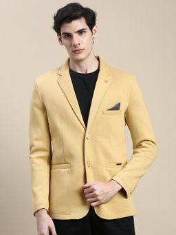 SHOWOFF - Men Notched Lapel Solid Mustard Open Front Blazer