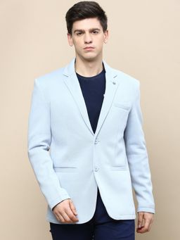SHOWOFFFF - Men Notched Lapel Solid Blue Single Breasted Blazer