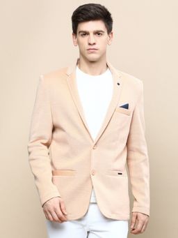SHOWOFF - Men Notched Lapel Solid Peach Single Breasted Blazer
