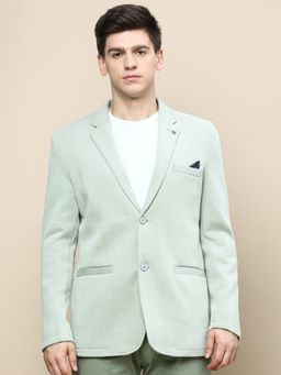 SHOWOFFFF - Men Notched Lapel Solid Green Single Breasted Blazer