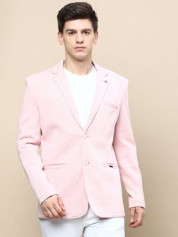 SHOWOFFFF - Men Notched Lapel Solid Pink Single Breasted Blazer