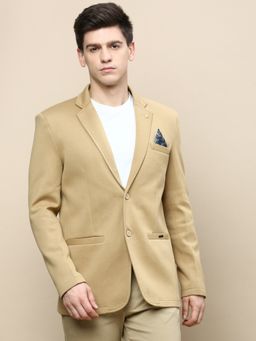 SHOWOFF - Men Notched Lapel Solid Khaki Single Breasted Blazer