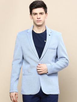 SHOWOFFFF - Men Notched Lapel Solid Blue Single Breasted Blazer