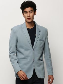 SHOWOFFFF - Men Notched Lapel Solid Blue Single Breasted Blazer