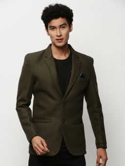 SHOWOFFFF - Men Notched Lapel Solid Olive Single Breasted Blazer