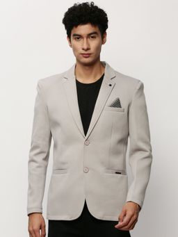 SHOWOFFFF - Men Notched Lapel Solid Grey Single Breasted Blazer