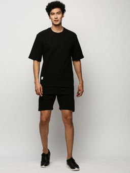 SHOWOFF - Men Round Neck Black Solid Co-Ord (Set of 2)