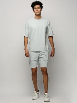 SHOWOFF - Men Round Neck Blue Striped Co-Ord (Set of 2)