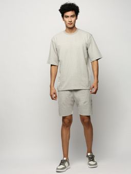 SHOWOFF - Men Round Neck Grey Striped Co-Ord (Set of 2)