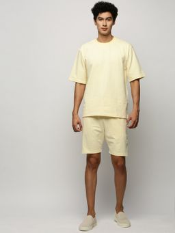 SHOWOFF - Men Round Neck Yellow Striped Co-Ord (Set of 2)