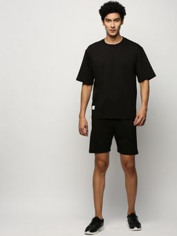 SHOWOFF - Men Round Neck Black Solid Co-Ord (Set of 2)