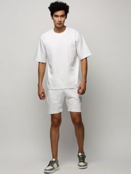 SHOWOFF - Men Round Neck White Solid Co-Ord (Set of 2)