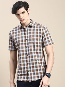 SHOWOFFFF - Men Short Sleeves Shepherd Checks Spread Collar Multi-Color Slim Fit Shirt
